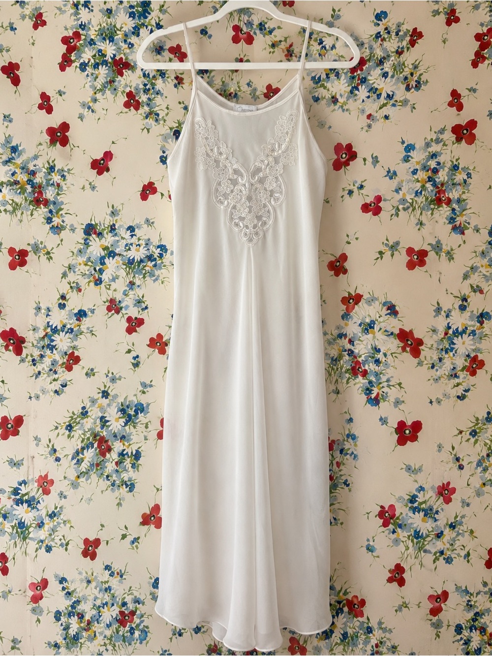 vintage cinema etoile ivory bridal slip dress lace pearl sequin maxi nightgown s